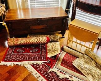 Vintage cedar chest- variety of area rugs