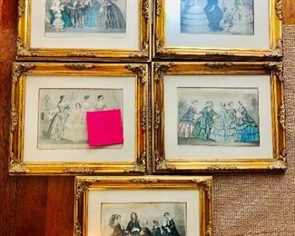 Framed Antique Godey’s Lady Book Prints (5) (1860’s- 1870’s).
