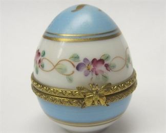 Limoge porcelain egg trinket box with hinged lid