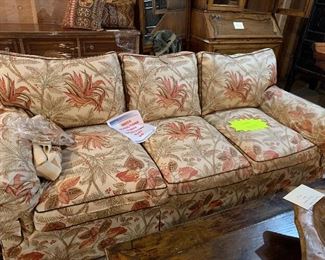 Down filled, designer upholstery (linen) sofa.  Excellent condition with additional fabric.  $200.