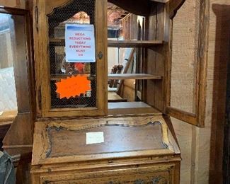 French Country Secretary with mirrored back.  Excellent condition.  Brass accents.  $395