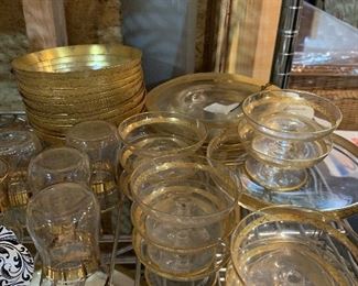 Set of clear gold rimmed dishware.  Excellent condition. No chips.  $65.00