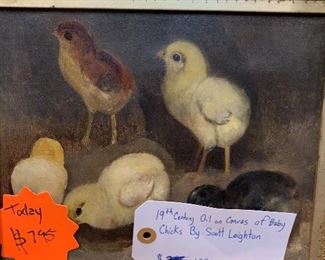 19th Century oil on Canvas of baby chicks by Scott Leighton $595.00