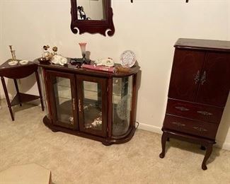 Lighted Curio, Jewelry Cabinet and Dropleaf Corner Table