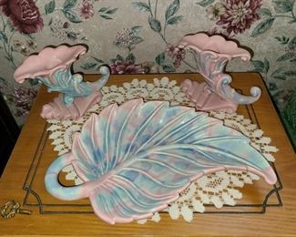 Royal Haeger leaf dish and candle holders