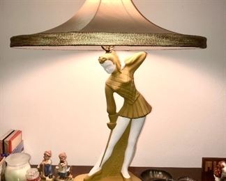 1950’s Reglor Fencing Lady Lamp with original shade + finial in perfect condition 
