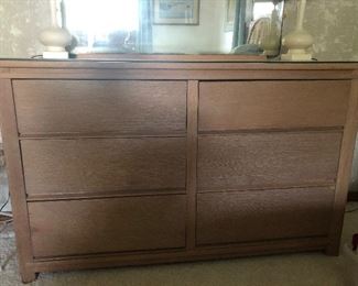 Vintage Kent Coffey Long dresser with lead glass mirror 
Picked Oak finish 