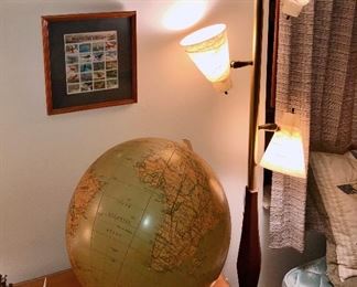 Vintage soft sculpture blowup Globe in stand 