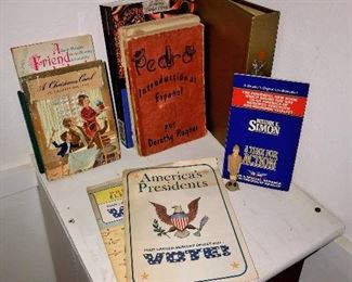 Vintage Books and Booklets. 
Ronald Reagan Voter booklet 
Vintage Spanish language books 