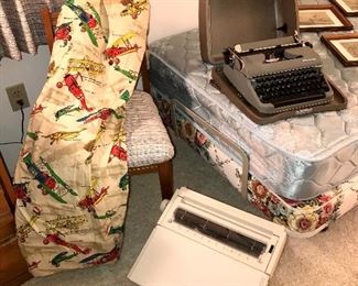 Vintage Window drape in Antique fighter plane pattern 
Vintage Olympia Portable typewriter 