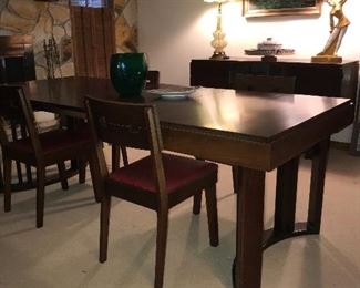 Custom made MCM Mahogany dining table + chairs+leaves and pads