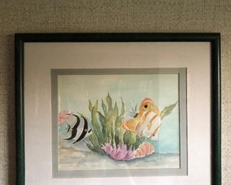 Small original water color underwater scene