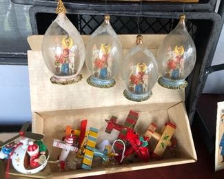 Vintage wooden planes, panoramic clear glass ornaments
