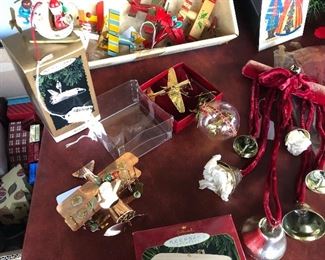 Christmas ornaments collection of planes:  brass, copper, wood