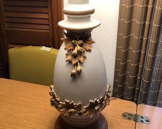 Lovely lamp with applied maple leaves and buds.  Very unusual