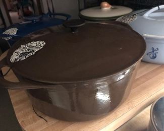 Large famous maker metal enamel pot with lid.