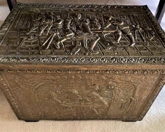 Antique hammered brass  firewood/ kindling box  from England