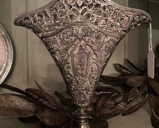 Antique silver plate fan vase