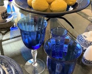 Cobalt blue bowl and glassware