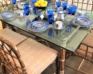 Fabulous McGuire vintage glass top rattan table & 6 chairs