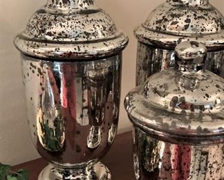  Three  glass jars with an eye-catching mercury glass finish