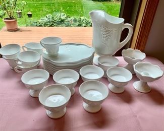 CLEARANCE  !  $10.00 NOW, WAS $30.00..........Milk Glass Pitcher and Snack Sets (J543)