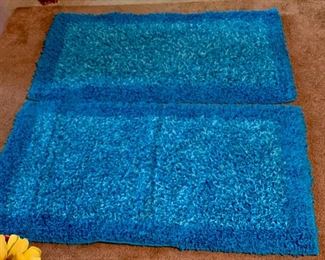 CLEARANCE  !  $3.00 NOW, WAS $10.00.........Pair Vintage Blue Shag Rugs 40" x 24" (J353)