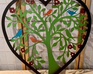 HALF OFF !  $5.00 NOW, WAS $10.00.........Metal Cut out Heart and Birds, 24" x 23" (J312)