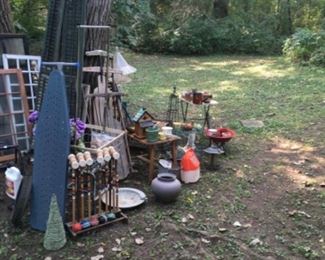 Vintage croquet set, garden, minnow buckets, ironing board