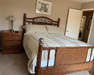 Queen Rattan Bed Frame, Nightstand, 