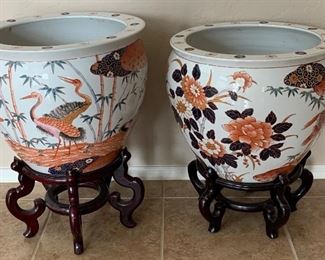 Asian Pots on Wood Stands 