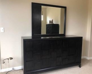Black Geometric 6 Drawer Dresser w/Mirror