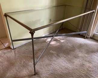 3. Probably LaBarge vintage large glass, brass and steel table.  Very appealing and ni damage or issues.  $225