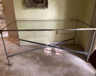 3. Probably LaBarge vintage large glass, brass and steel table.  Very appealing and ni damage or issues.  $225