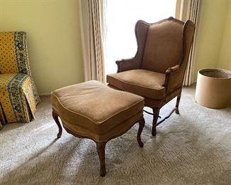 5. Tan velvet wingback chair with ottoman $135
