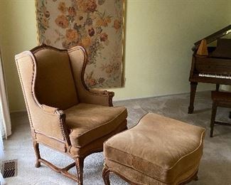 5. Tan velvet wingback chair with ottoman $135