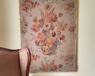 6. Super large fabric embroidery framed.  Rarely seen this large.  Very nice.  Probably 6' x 4' $175