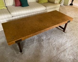 8. Nice burlwood Coffee table.  Mid-Century Design $175