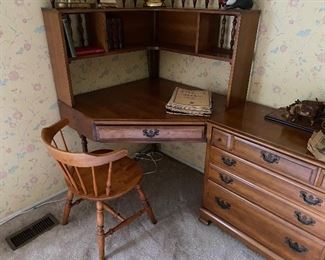 12. Nice early americana style desk, chiar and 2 dressers. Great shape.  Contents NOT INCLUDED $175