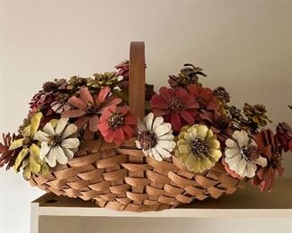 52. Nice wide wicker basket with faux flowers $16