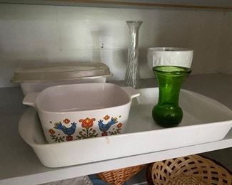 67. Pantry with Silver plate, Pyrex, corningware and more $50