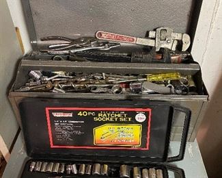 82. Socket set and toolbox full of standard tools $40