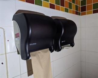 Two San Jamar Paper Towel Dispensers, One Eco Lab Soap Dispenser