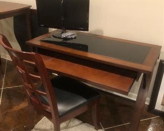 Wood desk with pull-out keyboard drawer and chair....