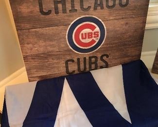 Chicago Cubs sign and W flag