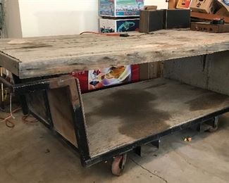 Custom built rolling bench w/fork pockets - 8'3" x 43"