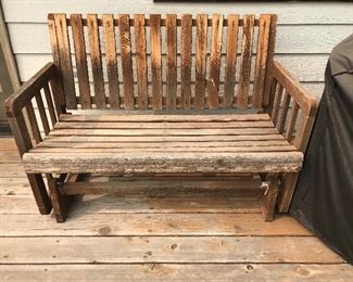 Teak outdoor gliding bench