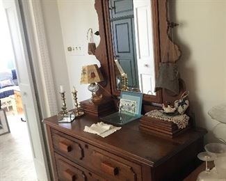 Antique 3 drawer chest with mirror