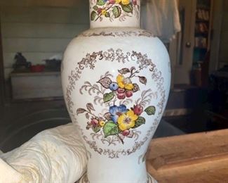 Gorgeous antique Apple Blossom ironstone at lamp