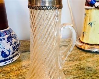Tiffany & Co crystal and silver pitcher